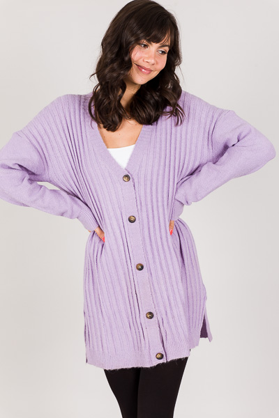 Button Front Slouch Sweater, Purple