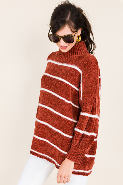 Mock Neck Chenille Sweater, Brick