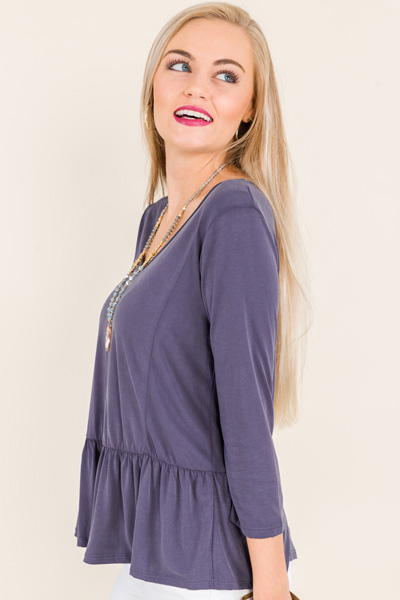 Creamy Modal Peplum Top, Blue