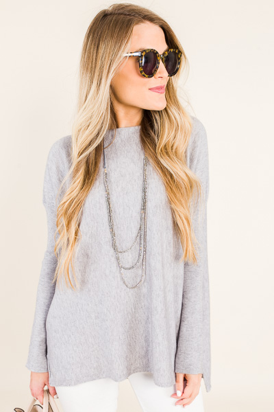 Solid Boatneck Sweater, Grey