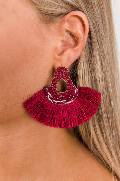 Crimson Fringe Earring
