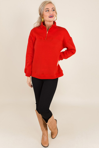 Gold Zip Pullover, Red