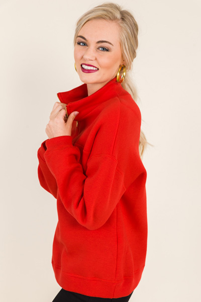 Gold Zip Pullover, Red