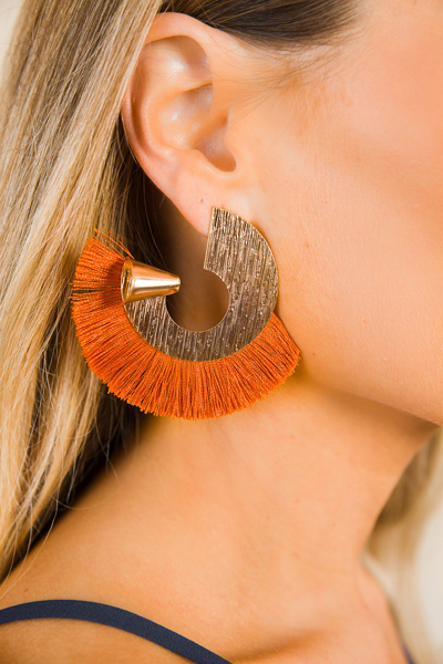 Mega Fringe Earrings, Orange