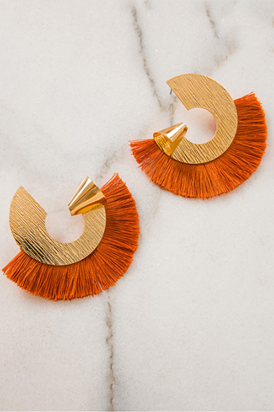 Mega Fringe Earrings, Orange