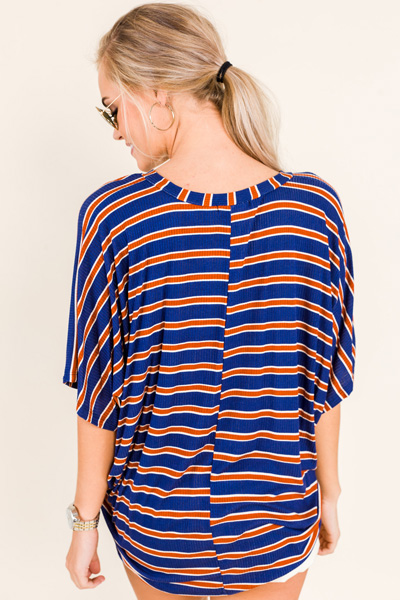 Stacy Striped Tee, Navy Rust