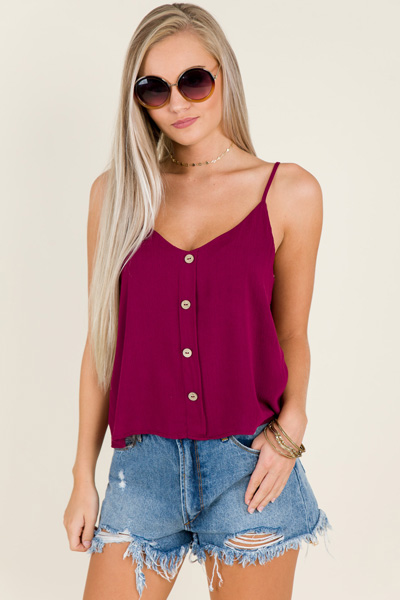 Button Front Cami, Maroon