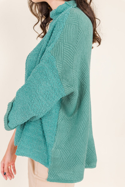 Rolled Sleeve Sweater, Teal