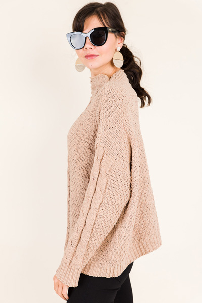 Mock Neck Cable Sweater, Latte