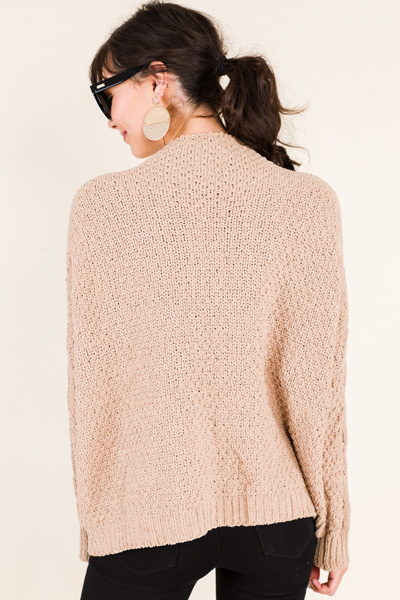 Mock Neck Cable Sweater, Latte