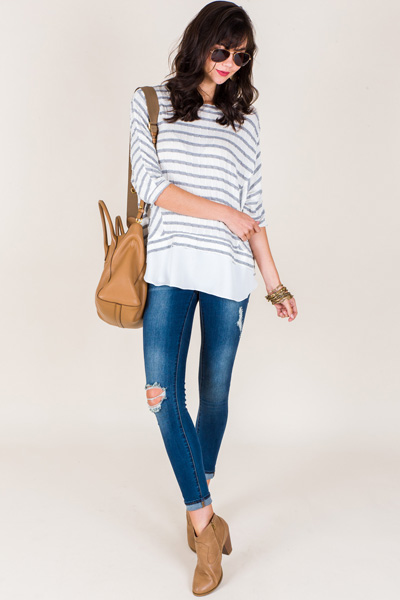 Everything Striped Top, Grey
