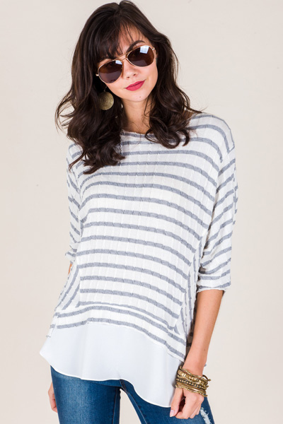 Everything Striped Top, Grey