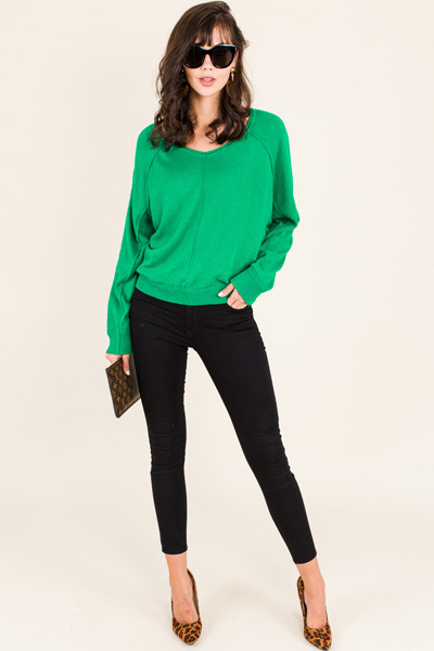 Exposed Stitch Sweater, Green