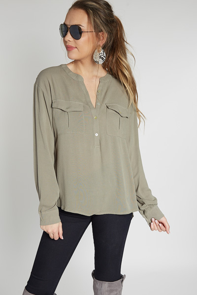 Oversized Button Shirt, Olive