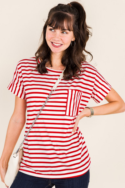 Suze Striped Tee, Red