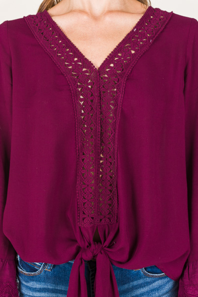 Lace Bell Sleeve Top, Wine