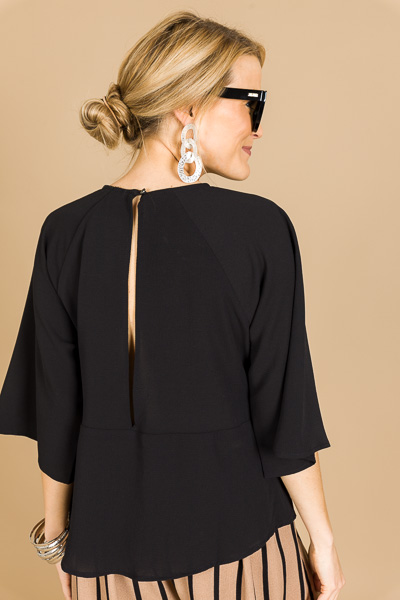 Knotted Crepe Blouse, Black