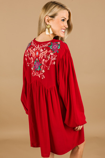 Embroidered Puff Sleeve Dress