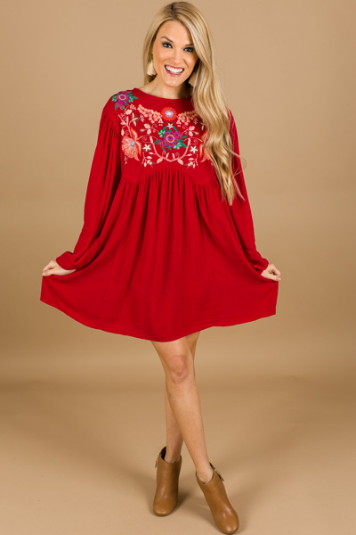 Embroidered Puff Sleeve Dress