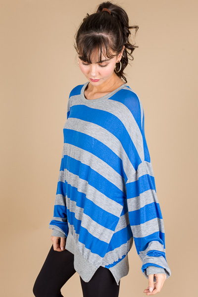 Oversized Stripe Sweatshirt, Blue