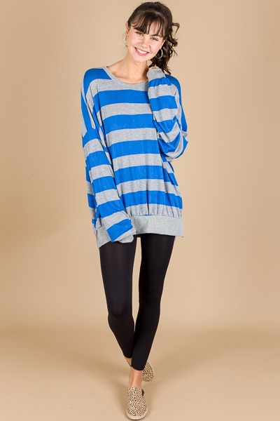 Oversized Stripe Sweatshirt, Blue