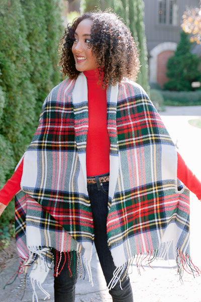 Tartan Plaid Wrap, White