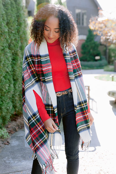 Tartan Plaid Wrap, White