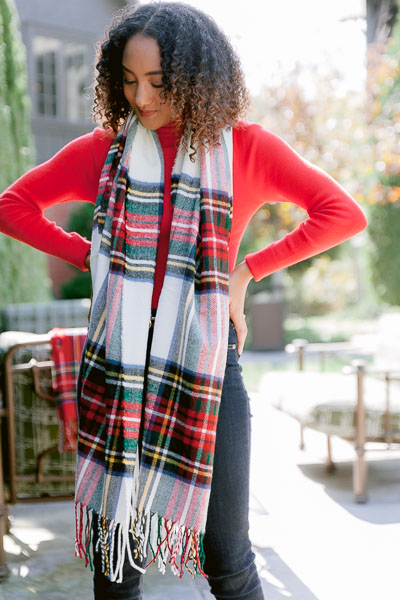 Tartan Plaid Wrap, White