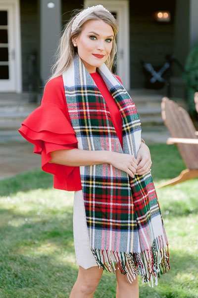 Tartan Plaid Wrap, White