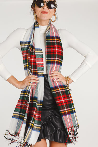 Tartan Plaid Wrap, White