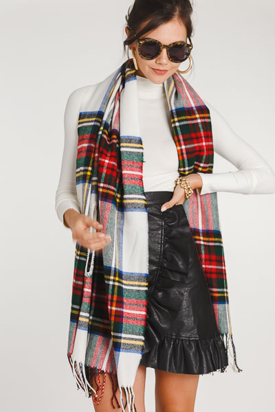 Tartan Plaid Wrap, White