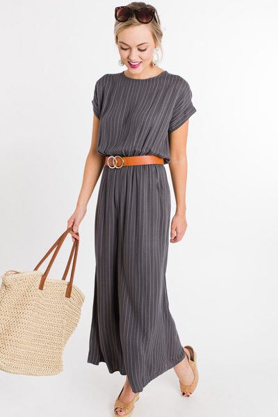 Stripe This Way Jumpsuit, CharcOAL