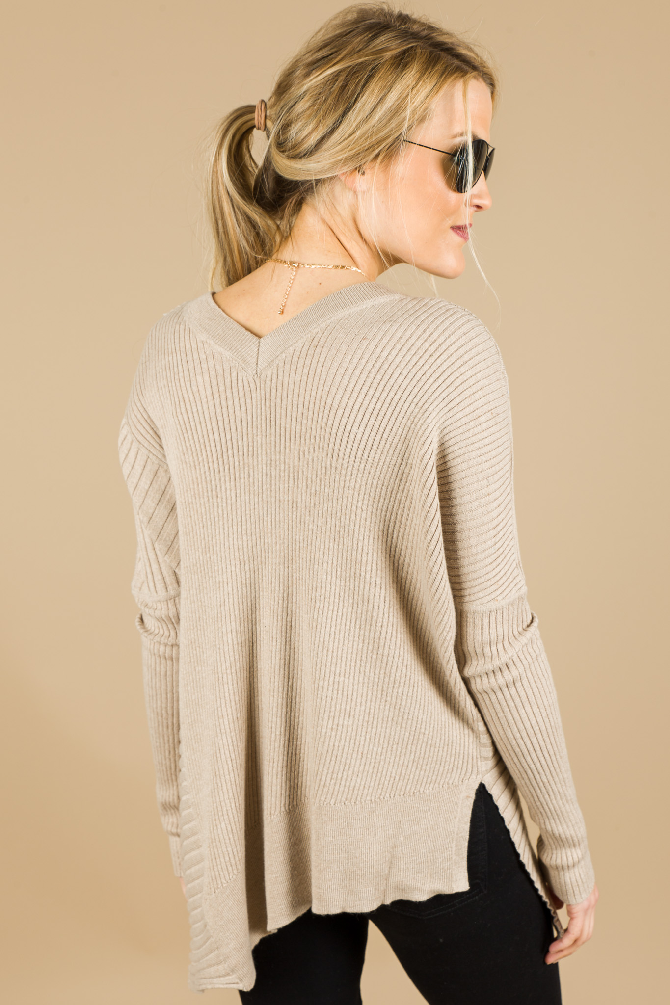 Reagan Ribbed Sweater, Taupe