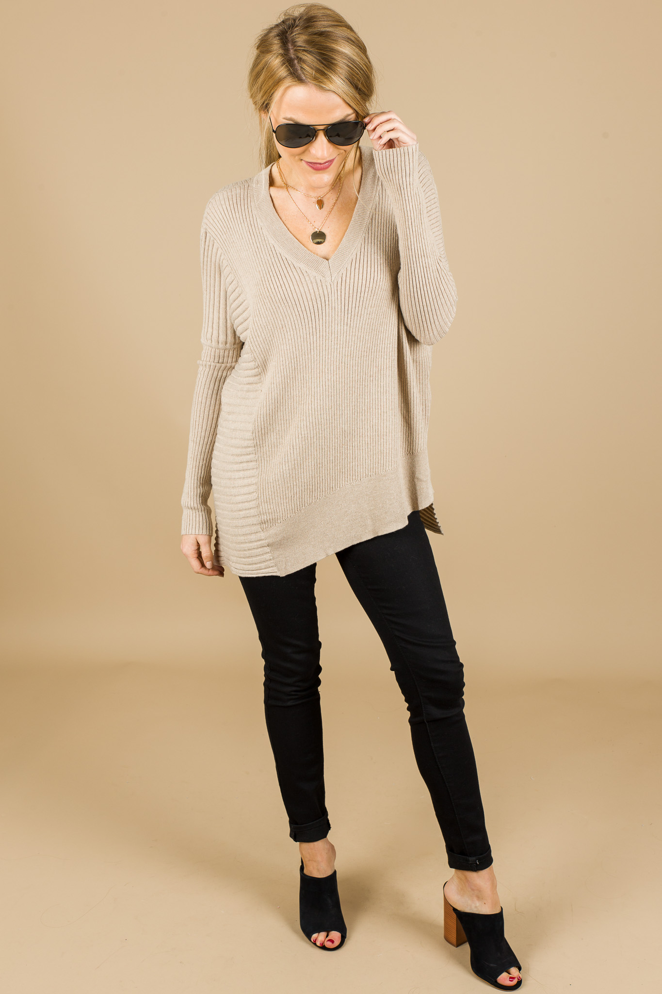 Reagan Ribbed Sweater, Taupe