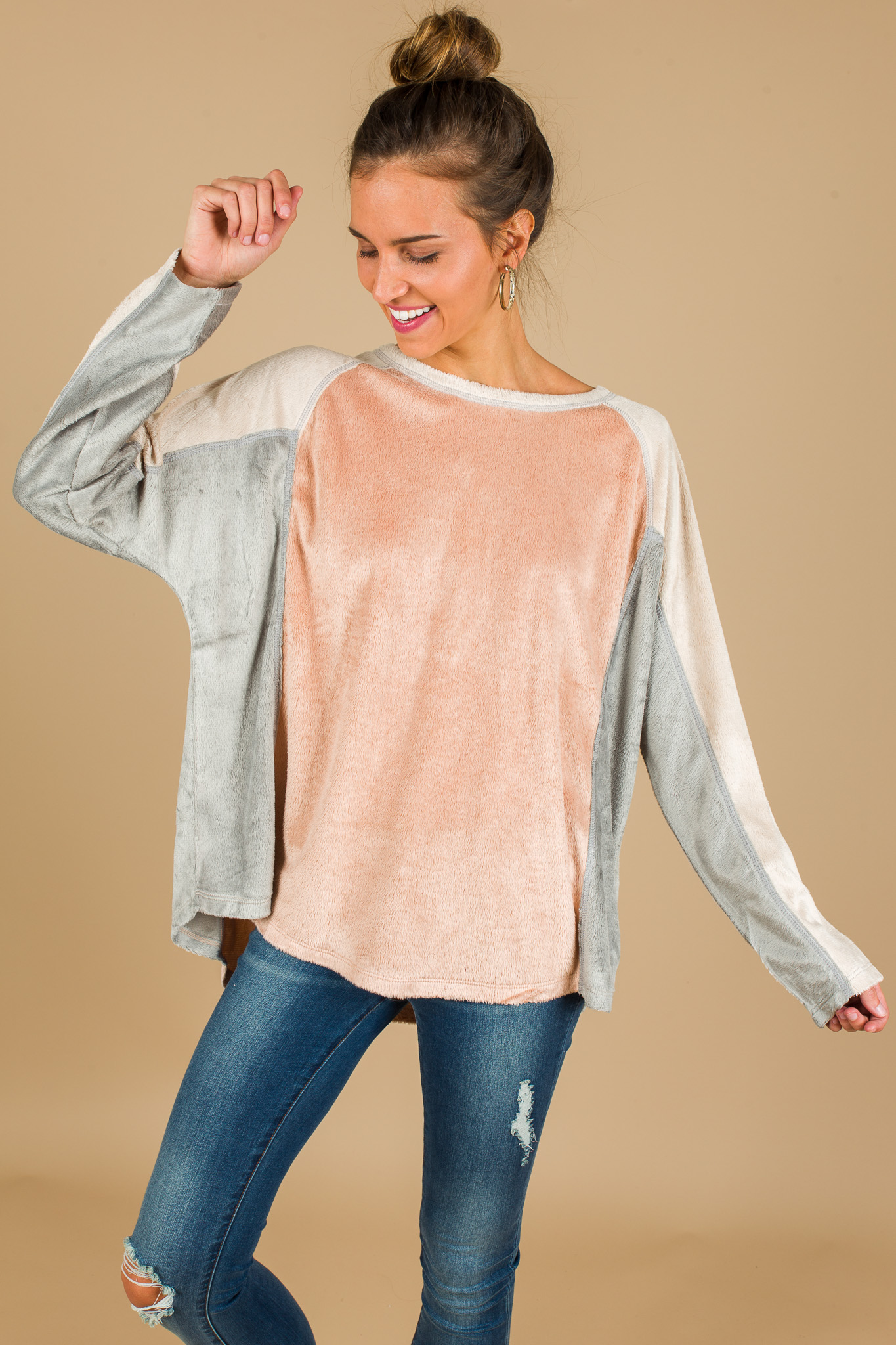Teddy Colorblock Pullover, Rose