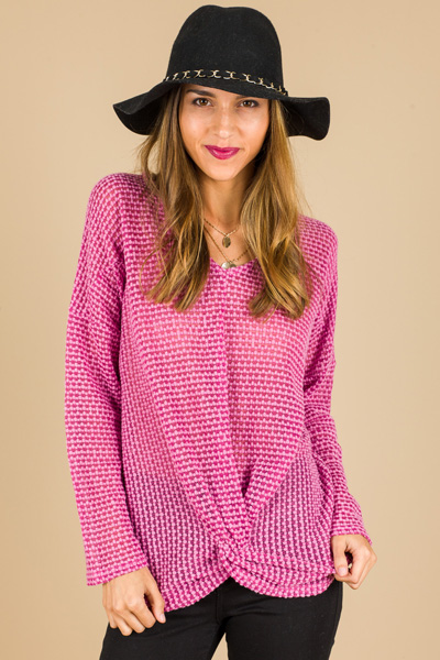 Waffle Knit Top, Berry