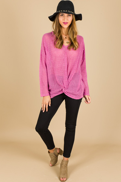 Waffle Knit Top, Berry