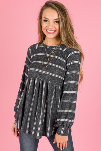 Brushed Knit Babydoll, Charcoal