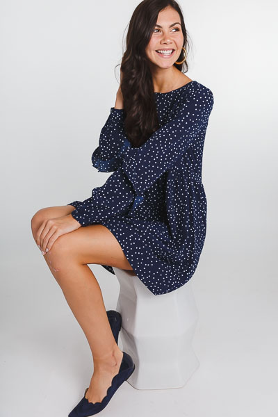 Dotted Doll Dress, Navy