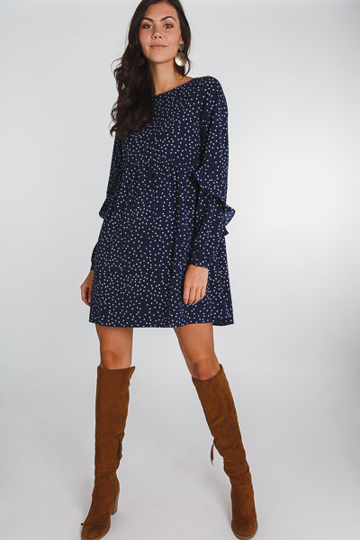 Dotted Doll Dress, Navy