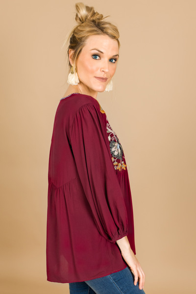Brooke Boho Top, Burgundy