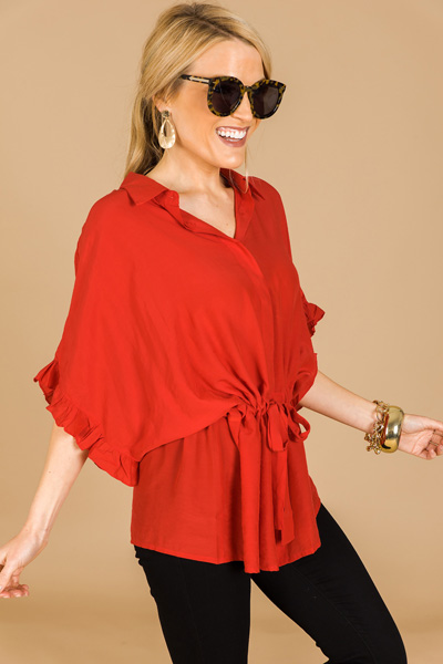 Drawstring Button Down, Red