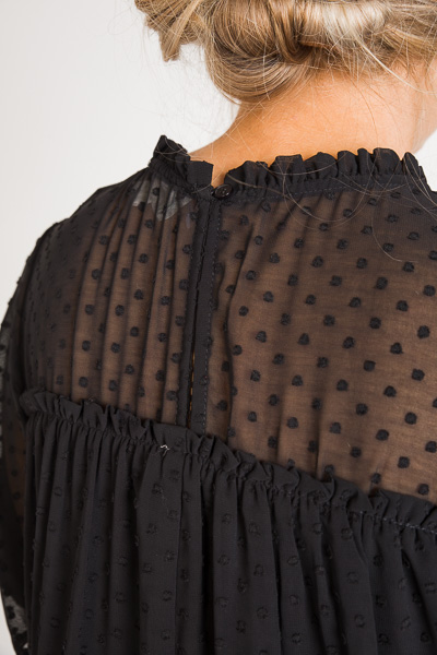 Swiss Dot Babydoll Dress, Black