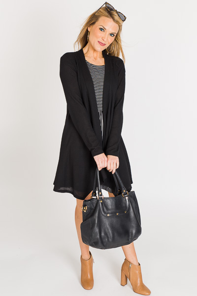 Solid Open Front Cardigan, Blac