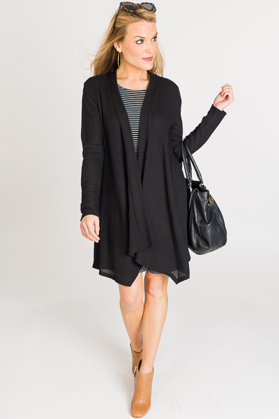 Solid Open Front Cardigan, Blac