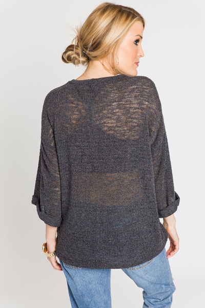 Rolled Sleeve Knit Top, Charcoal