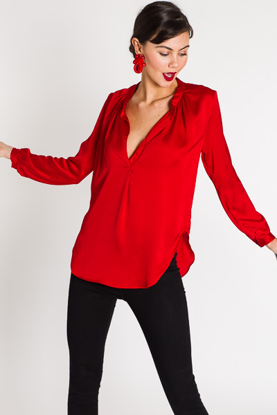 Holiday Satin Top, Red