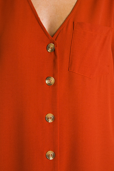 Buttoned V Dress, Rust