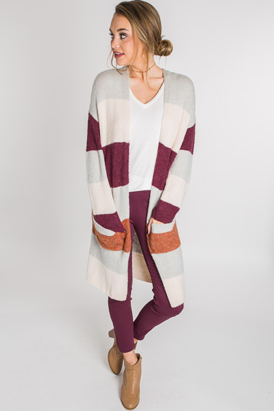 Striped Sweater Duster, Burgundy