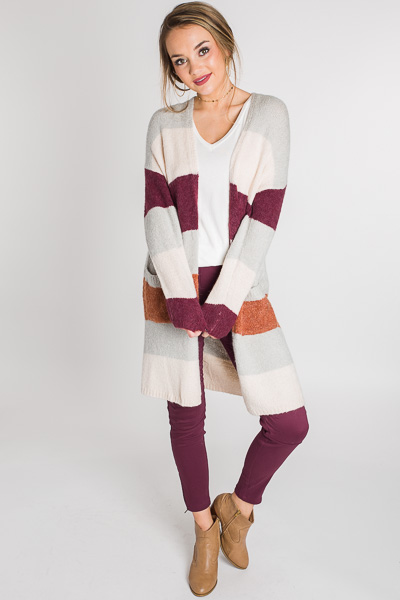 Striped Sweater Duster, Burgundy